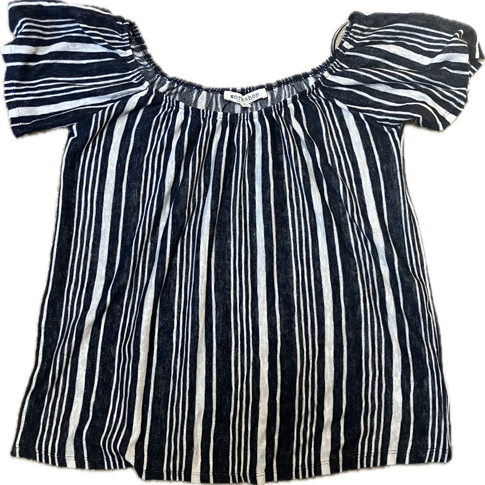Workshop Republic Clothing Navy White Striped Off Shoulder Top Women XS